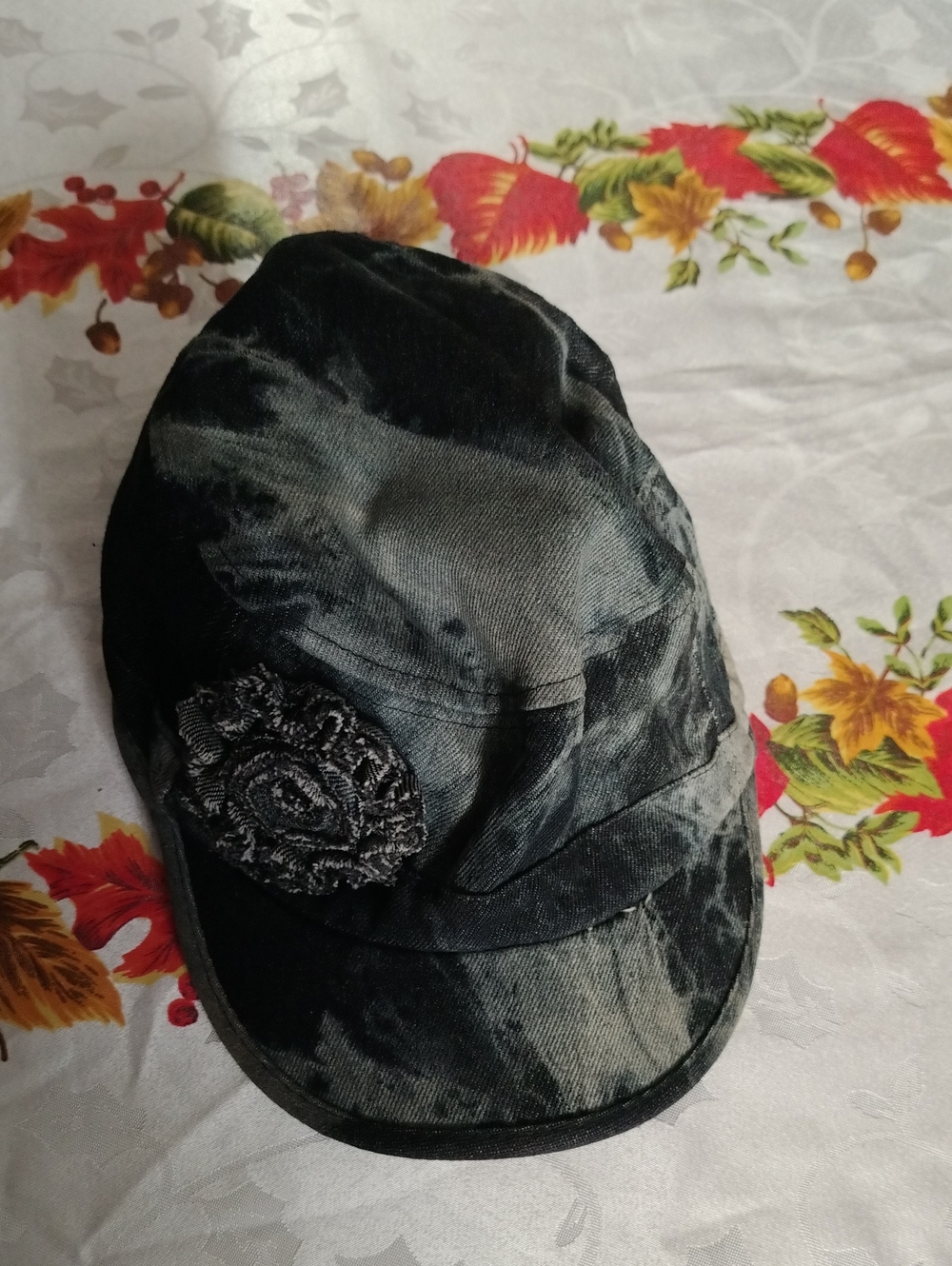 D&Y Black Tie-Dye Cap with Embroidered Flower Accent
